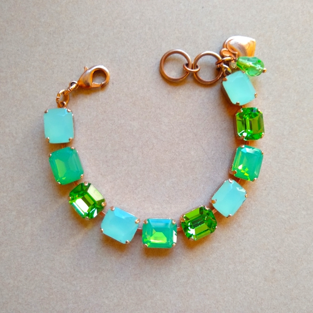 Mariana Rose Gold bracelet with emerald cut Green Crystals
